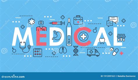 Medical Word Thin Line Vector Illustration With Medicine And Healthcare