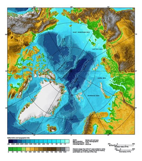 Large detailed physical map of Arctic Ocean. Arctic Ocean large ...