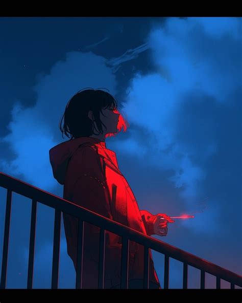 Premium Ai Image Anime Girl Standing On A Railing Looking At Her Cell