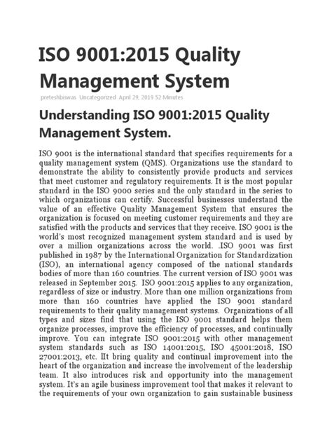 Understanding The Benefits Of Implementing Iso 90012015 Quality