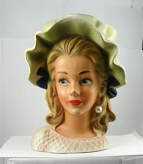 Lady Head Vase Vintage Lady Planter With Large Hat Inches Etsy