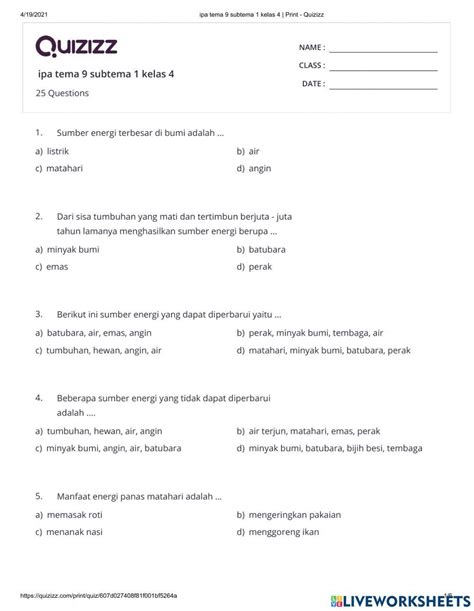 Latian Soal Ipa Tema 9 Subtema 1 Worksheet Live Worksheets