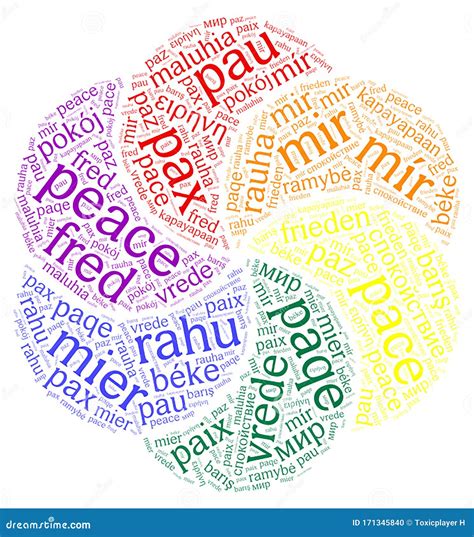 Peace In Many Languages Word Cloud Rainbow Rosette Stock Photo Image