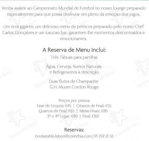 Menu at World Cup Lounge, Lisbon