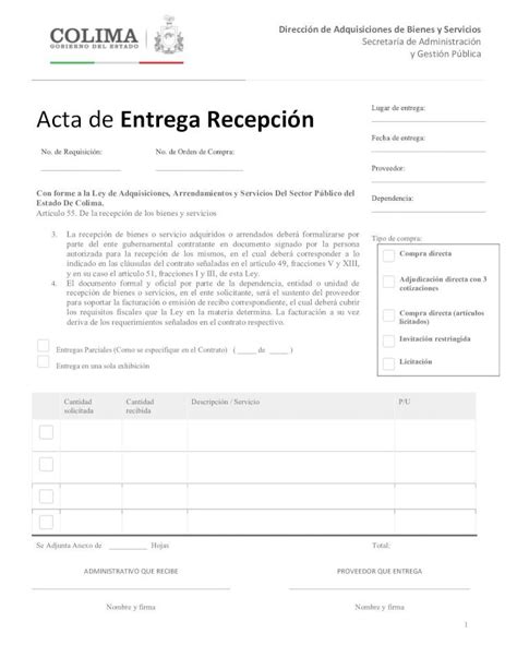 PDF Formato Acta entrega recepción acta entreg Acta de Entrega