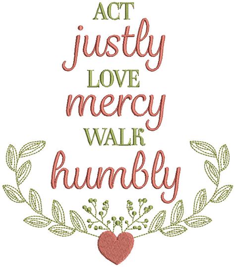 Act Justly Love Mercy Walk Humbly Religious Filled Machine Embroidery