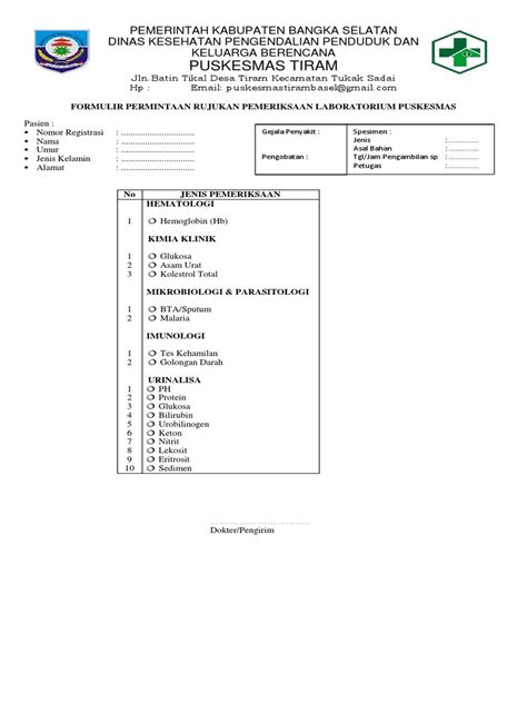 Formulir Permintaan Rujukan Pemeriksaan Laboratorium Puskesmas Pdf