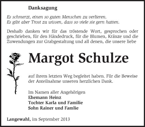 Traueranzeigen von Margot Schulze Märkische Onlinezeitung Trauerportal