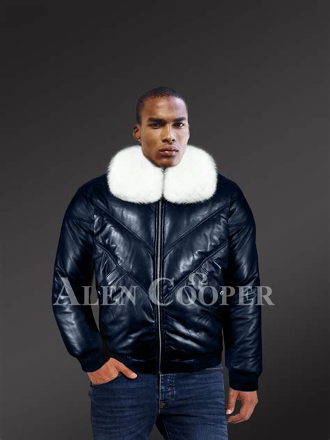 Leather Bomber Jacket with Fox Fur