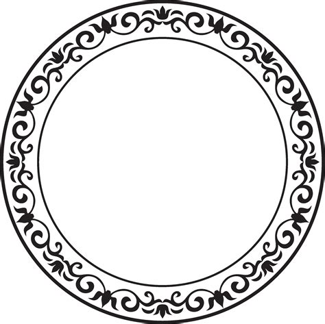 Vector Round Monochrome European Frame Greek Floral Meander Pattern