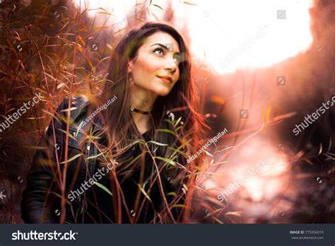 Portrait Middle Eastern Brunette Woman Fall Stock Photo 775956010