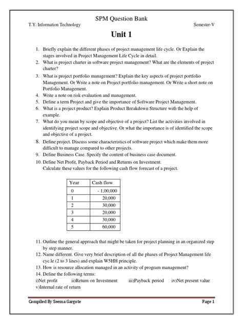 spm question bank  project management life cycle assessment