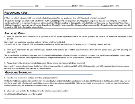 Harry Post Sim Clinical Judgment Worksheet Date Student Name