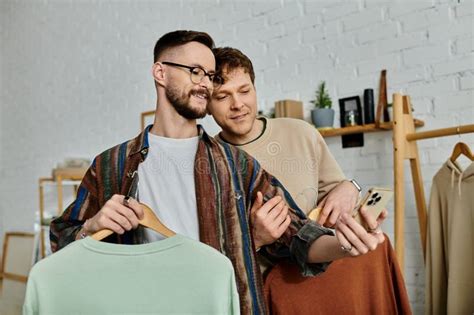 Two Men A Gay Couple Stand Stock Image Image Of Artistry Clothing