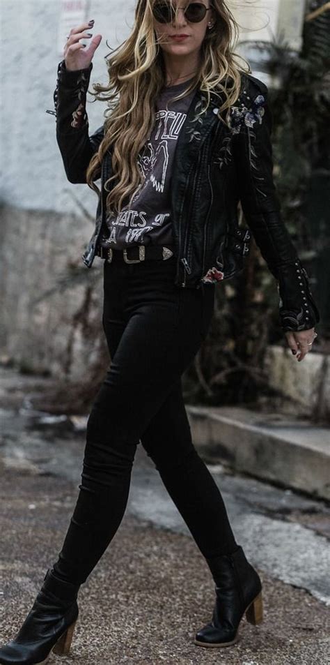 Beautiful Winter Outfits Ideas With Black Leather Jacket 13 Edgy Outfits Cute Concert Outfits