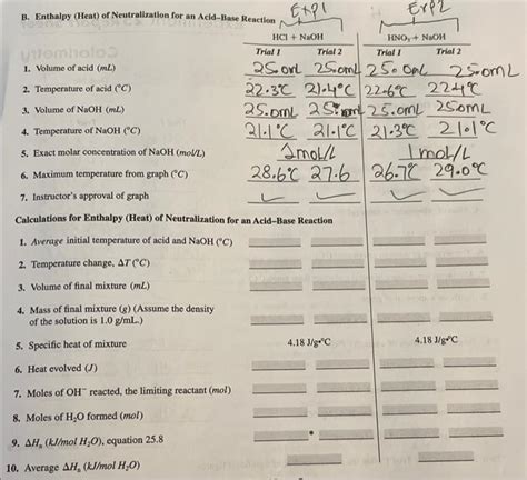 Solved Calculations For Enthalpy Heat Of Neutralization Chegg