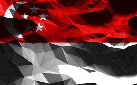 Singaporean Flag Low Poly Art Asian Countries National Symbols Flag