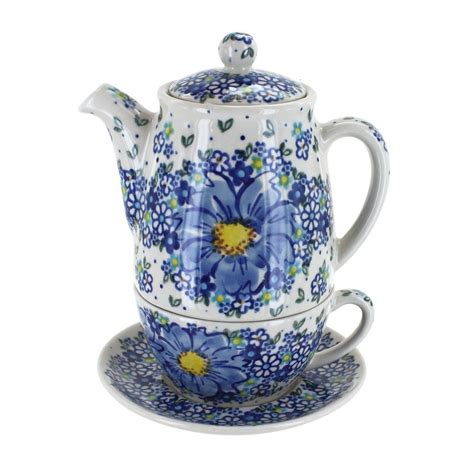 Blue Rose Polish Pottery Blue Starflower Tea For One Polish Pottery