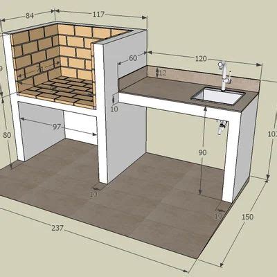 The Plans For An Outdoor Kitchen With Sink And Countertop Are Outlined