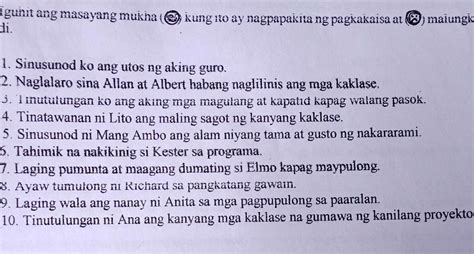 Panuto Igunit Ang Masayang Mukha Kung Hindi Kung Ito Ay Nagpapakita