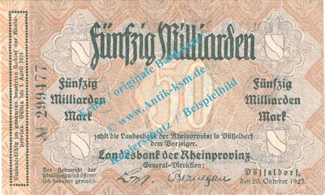 Inflation De Mia Mk D Sseldorf Notgeld Milliarden Mark Schein