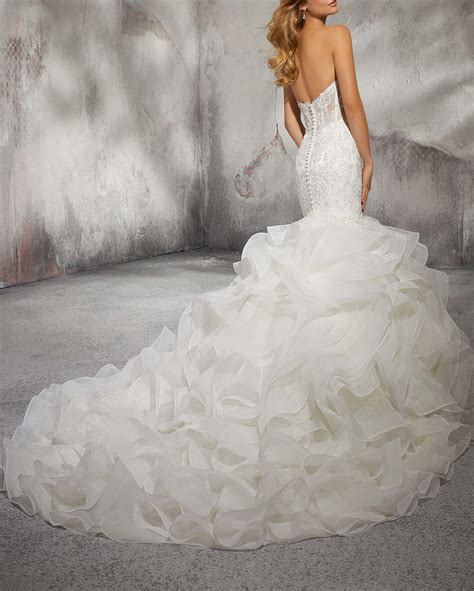 Wanshaqin Women S Mermaid Strapless Sweetheart Wedding Dresses For Brides Organza Ruffled Bridal