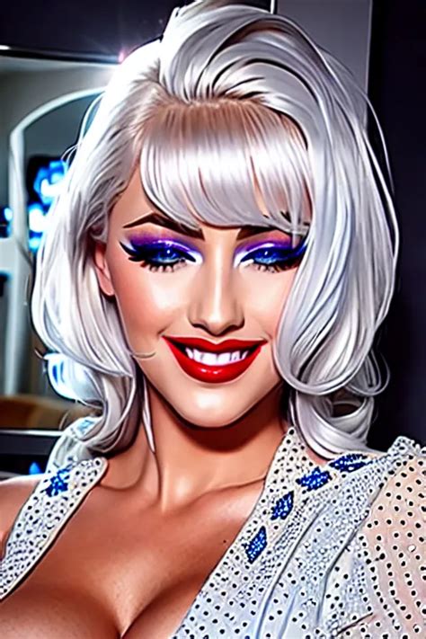 Dopamine Girl Platinum Blonde Beautiful Face Red Lipstick Fake Eyelashes Silver Eyeshadow