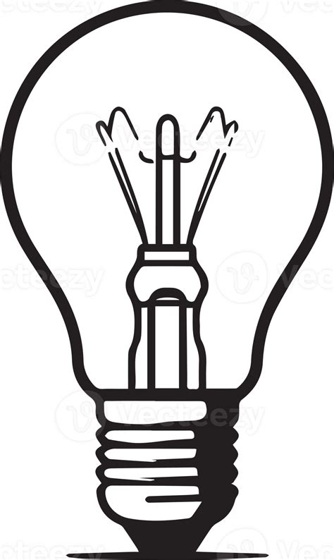 Hand Drawn Vintage Light Bulb Logo In Flat Line Art Style Png