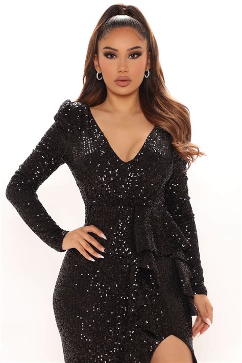 Luxe Occasions Sequin Maxi Dress Black Fashion Nova Dresses