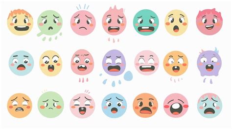 Colorful Cute Face Emotions Vector Set in Pastel Tones | Premium AI ...