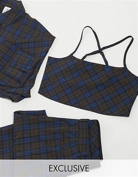 Collusion Cropped Bralet And Straight Leg Trousers In Check Co Ord Asos