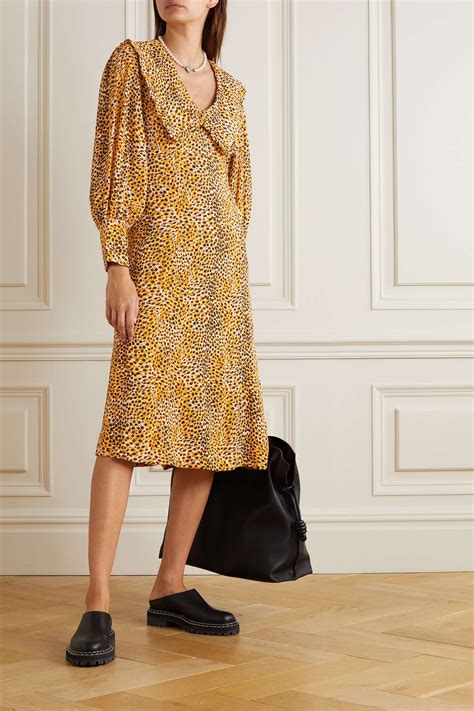 Ganni Leopard Print Crepe Midi Dress Net A Porter