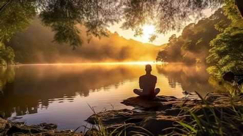 Premium AI Image Serene Scene Where A Person Is Meditating By A