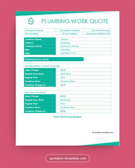 Plumbing Work Quote Template - BLU - Quote Templates - Free Quotation ...