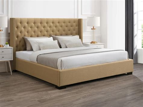 Lit Coffre X Cm Avec T Te De Lit Capitonn E Tissu Beige