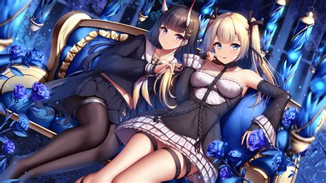 2girls Anthropomorphism Azur Lane Blonde Hair Blue Eyes Brown Hair