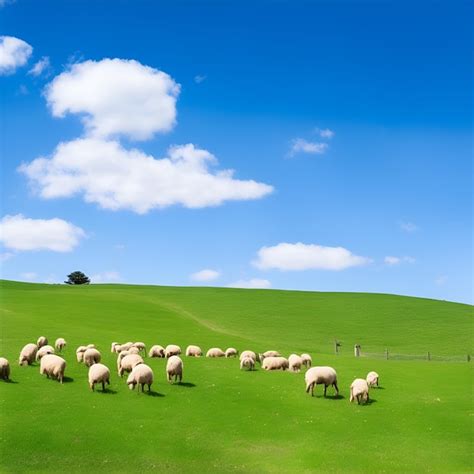 Country Side View With Sheep And Blue Sky Premium Ai Generated Image