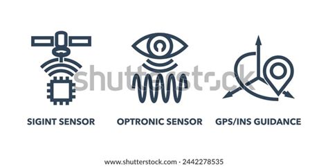 Uav Built In Sensors Icons Set Sigint Stock Vector Royalty Free