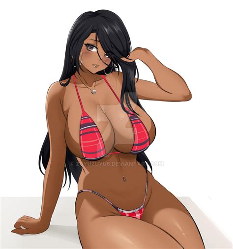 Rule 34 Azmiyudista Bikini Black Hair Blush Brown Eyes Dark Skinned Female Hoop Earrings Huge