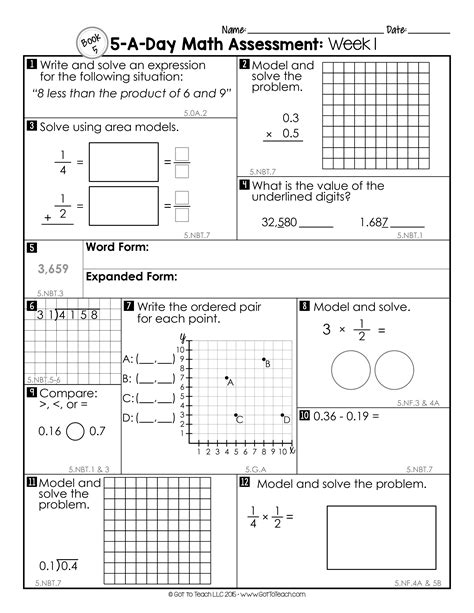 5th Grade Math Spiral Review Worksheets Freebie By Growing 5th Grade