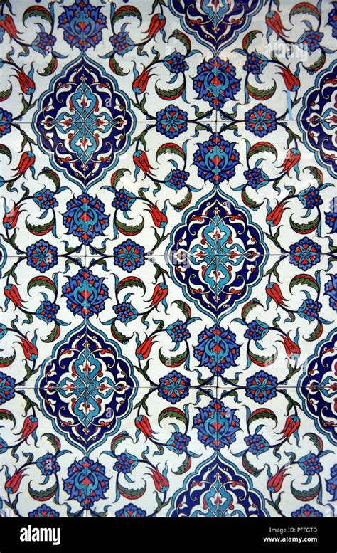 Turkey Istanbul Blue Mosque Section Of Blue Iznik Tiles On Interior