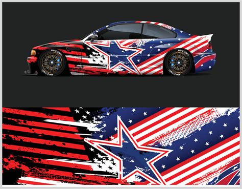 American Flag Car Wrap Graphic Racing Grey Background For Wrap And