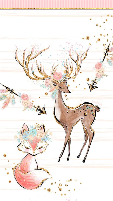 Phone Wallpapers HD Cute Boho Woodland Animals Pink Gold - by BonTon TV - Free Backgrounds ...