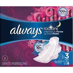 Radiant Night Taille Serviettes Hygi Niques Avec Ailettes Always