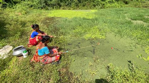 Fishing Video Two Women Hook Fishing In Village Pond Women Fishing