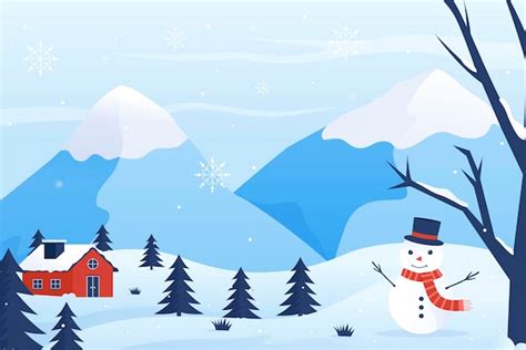 Premium Vector Winter Landscape Vector Illustration With Falling Snow