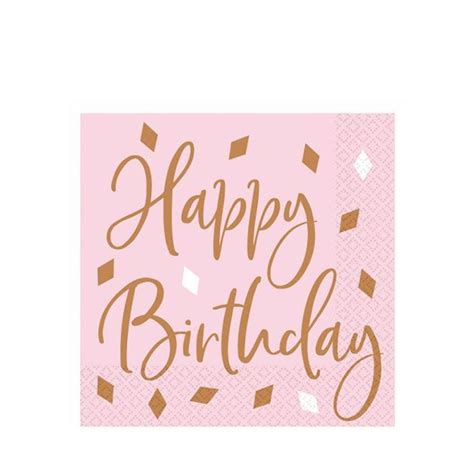 Happy Birthday Rose Gold Paper Napkins 33cm 16pk Party Delights