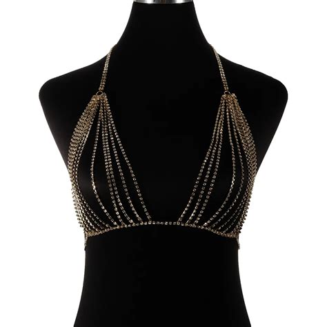 Beurself Sexy Bra Body Chain Summer Beach Bikini Halter Bling