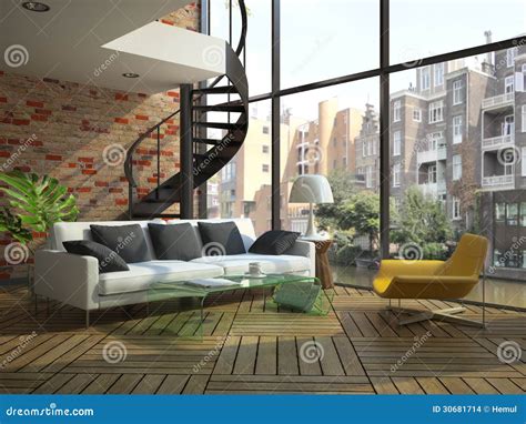 Modern Loft Interior With Part Of Second Floor Stock Images - Image ...