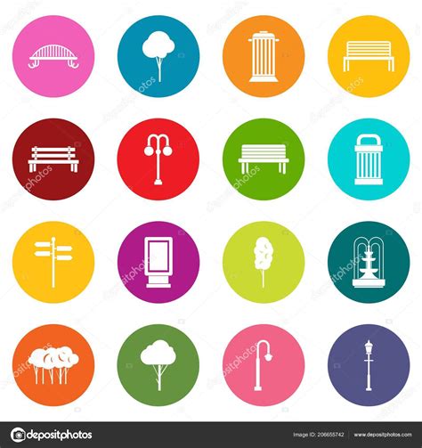 Parque Iconos Muchos Colores Conjunto Vector De Stock De